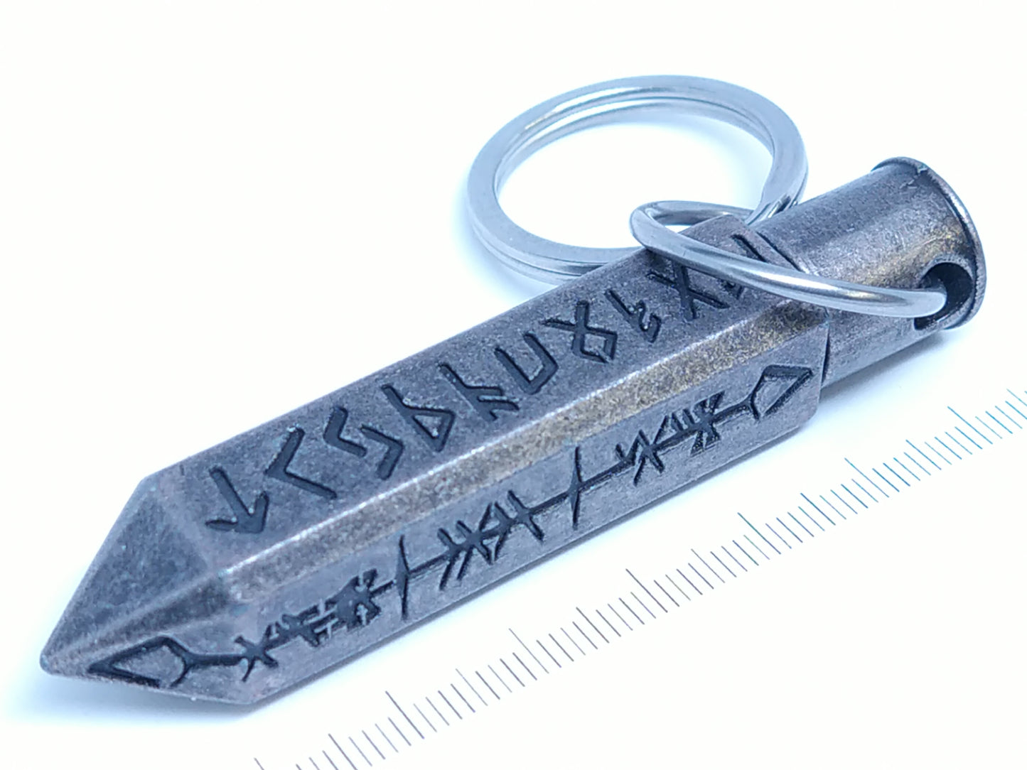 Runic Shard keychain, with mini metal dice