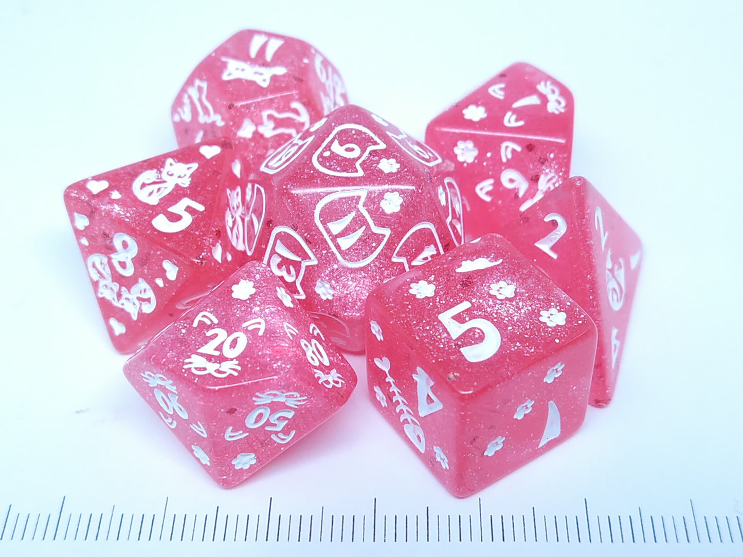 Cats polydice set - glittering pink