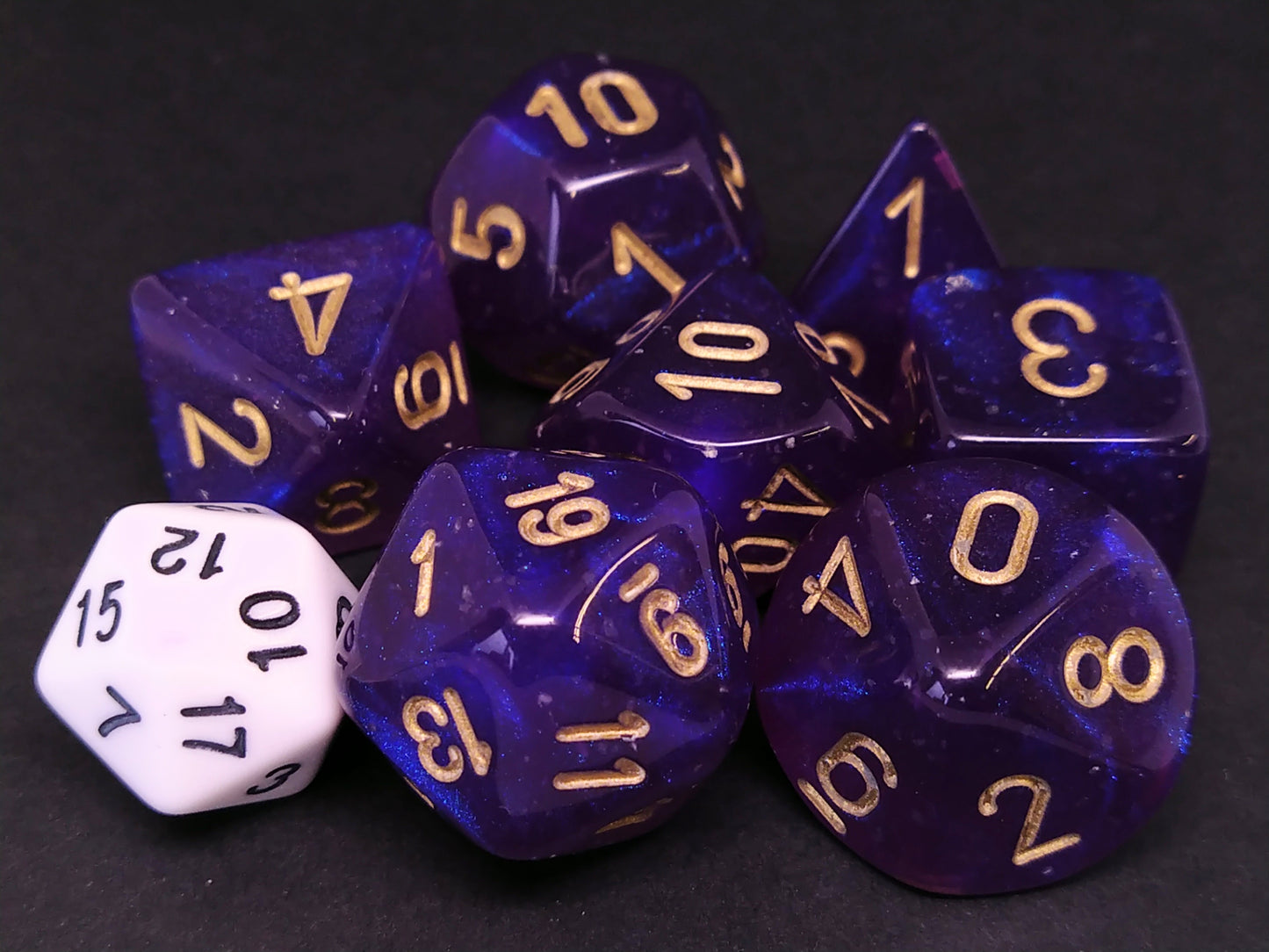 Mega-Hedral polydice set, Borealis Royal Purple w/gold