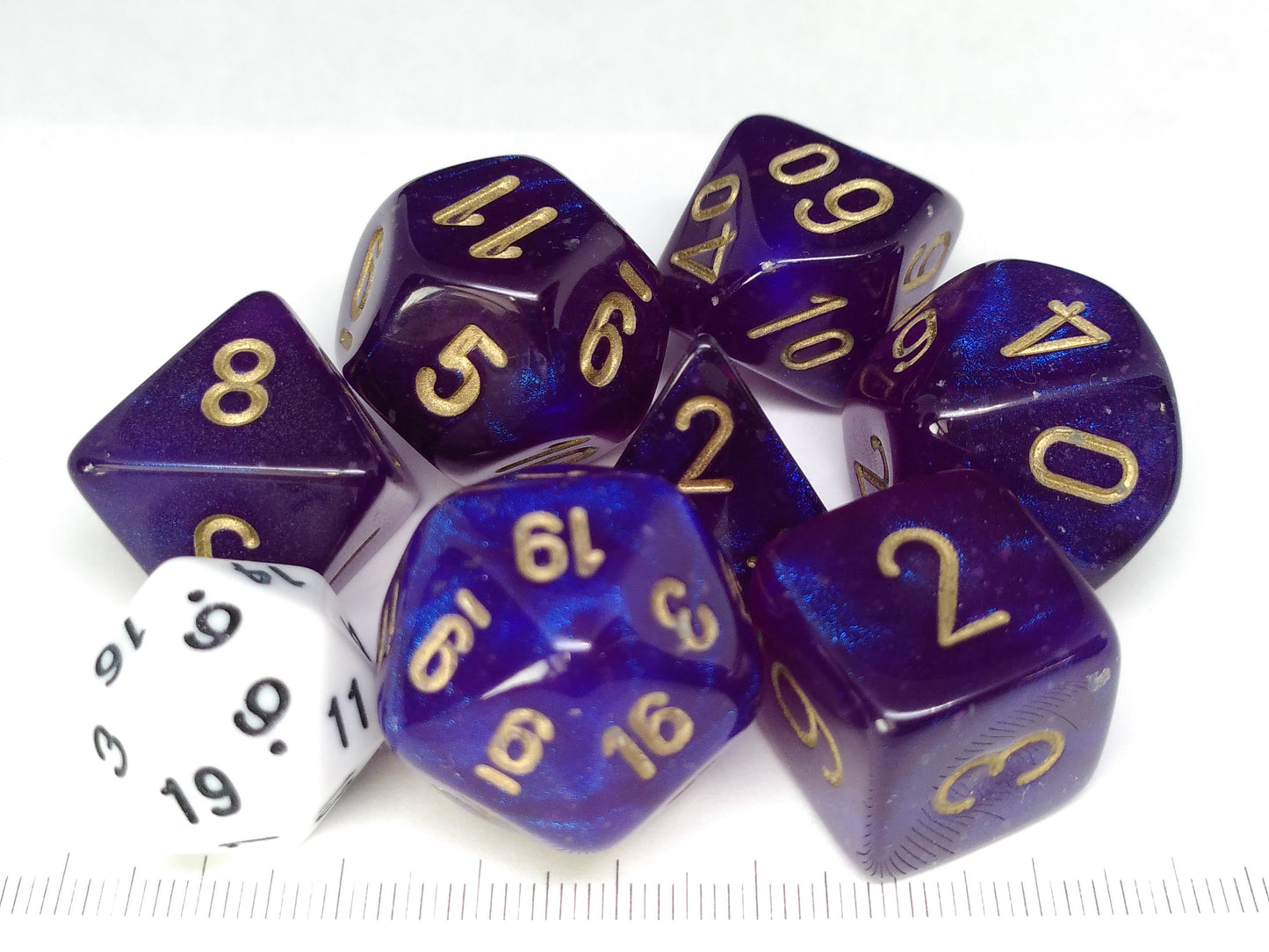 Mega-Hedral polydice set, Borealis Royal Purple w/gold