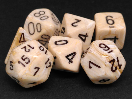 Set 7 polydice, Marble ivory w/black