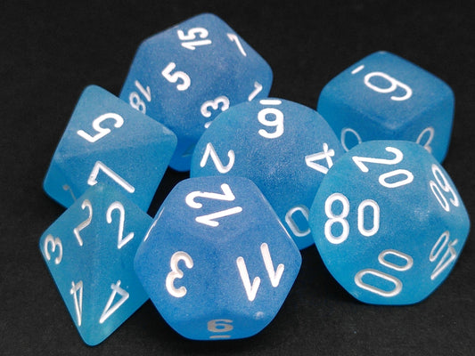 Set 7 polydice, Frosted Caribbean blue w/white
