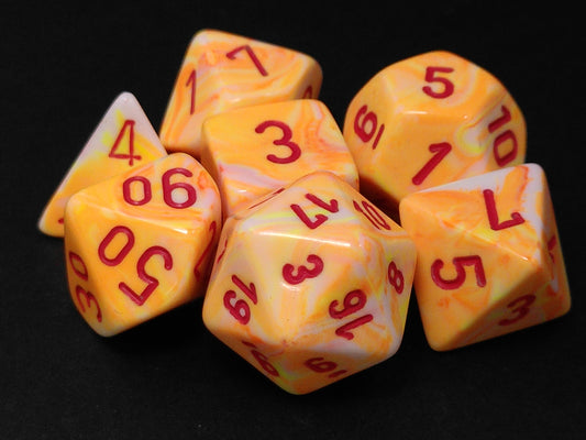 Set 7 polydice, Festive Sunburst w/red