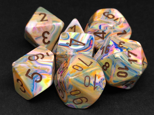 Set 7 polydice, Festive Vibrant w/brown