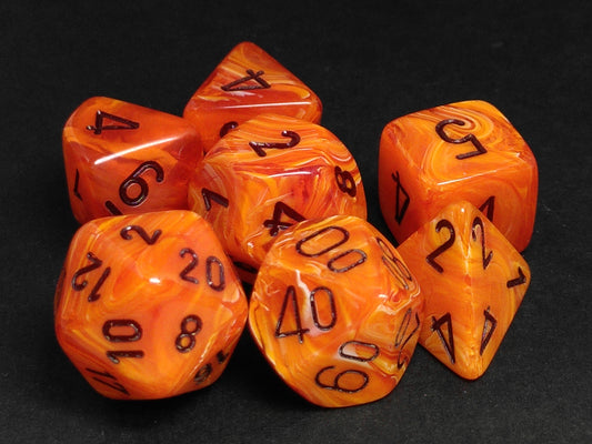Set 7 polydice, Vortex orange w/black
