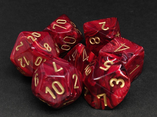 Set 7 polydice, Vortex burgundy w/gold