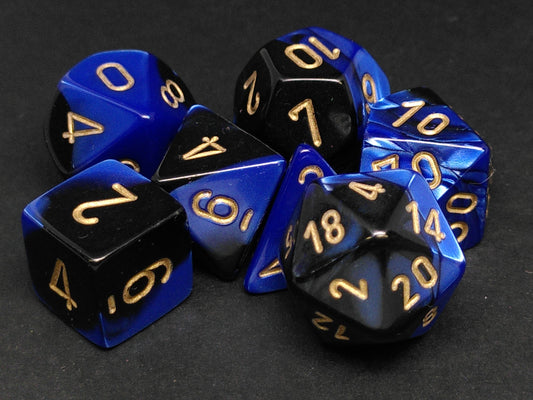 Set 7 polydice, Gemini black-blue w/gold