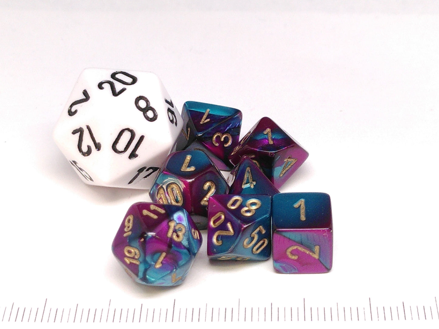 Mini Polydice set - Gemini Purple-Teal w/gold