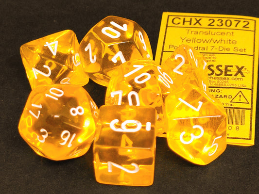 Chessex Translucent Yellow w/white polydice set