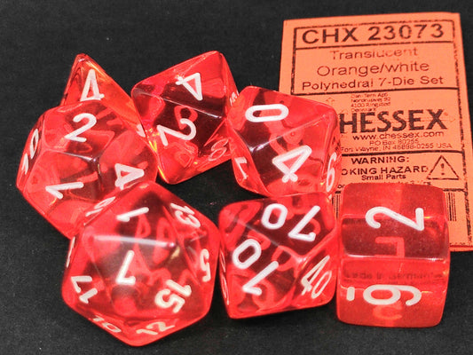 Chessex Translucent Orange w/white polydice set