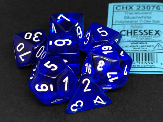 Chessex Translucent Blue w/white polydice set