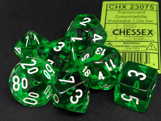 Chessex Translucent Green w/white polydice set
