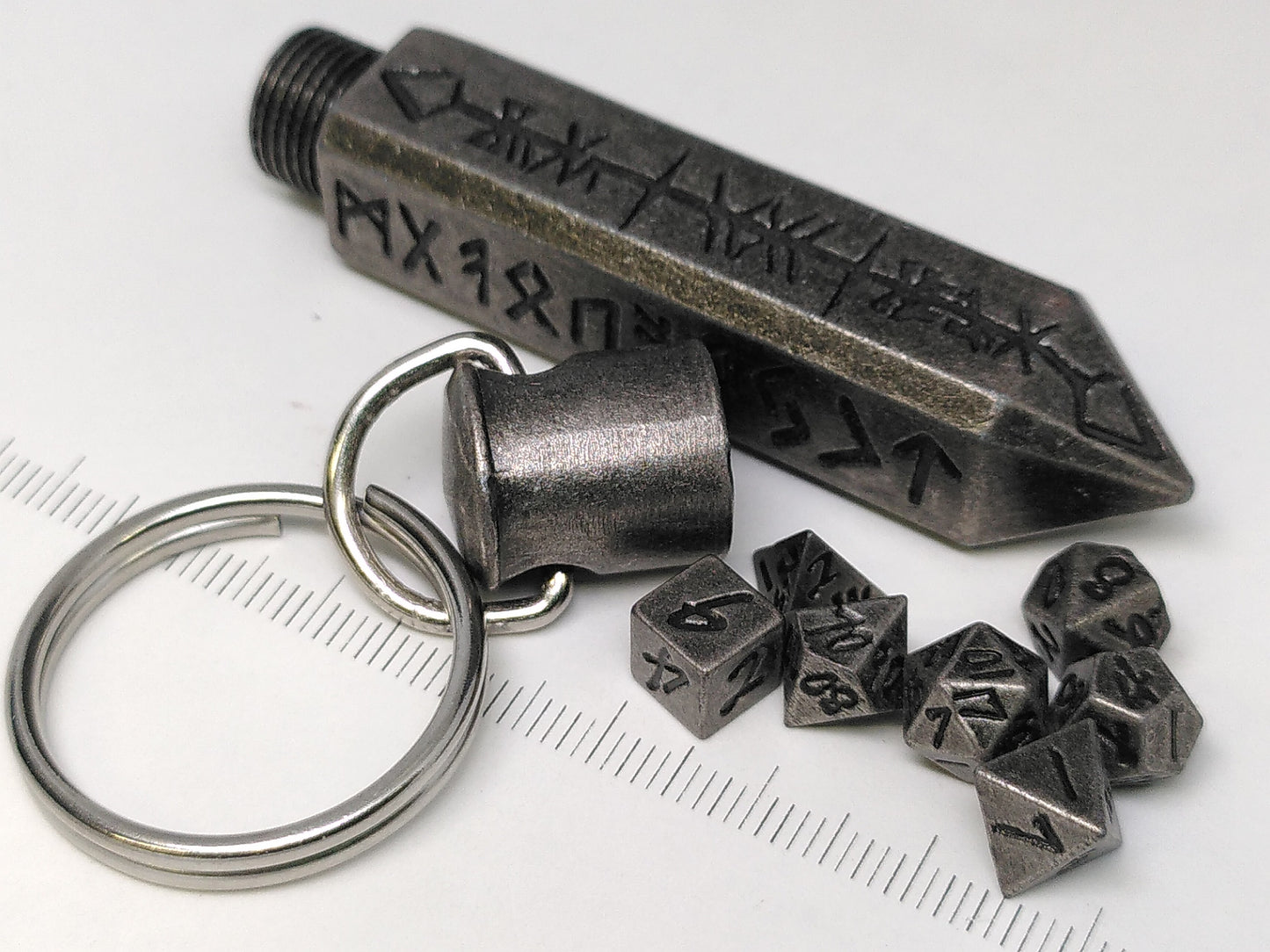 Runic Shard keychain, with mini metal dice