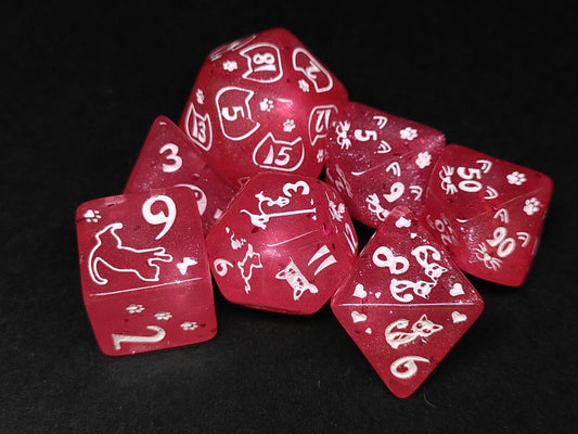 Cats polydice set - glittering pink