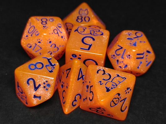 Puppy polydice set - Sparkling orange with blue