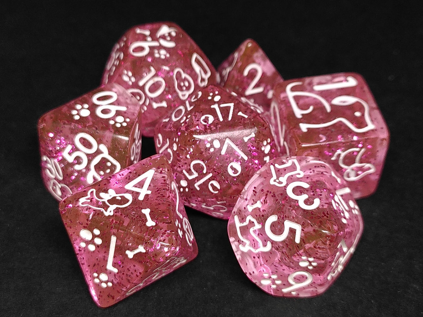 Puppy polydice set - Sparkling pink with white