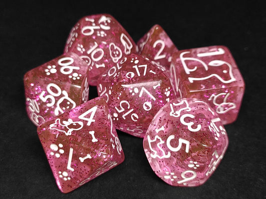 Puppy polydice set - Sparkling pink with white