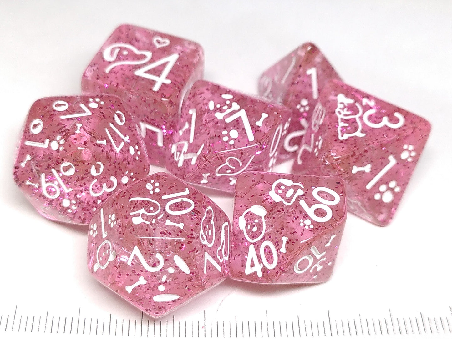 Puppy polydice set - Sparkling pink with white