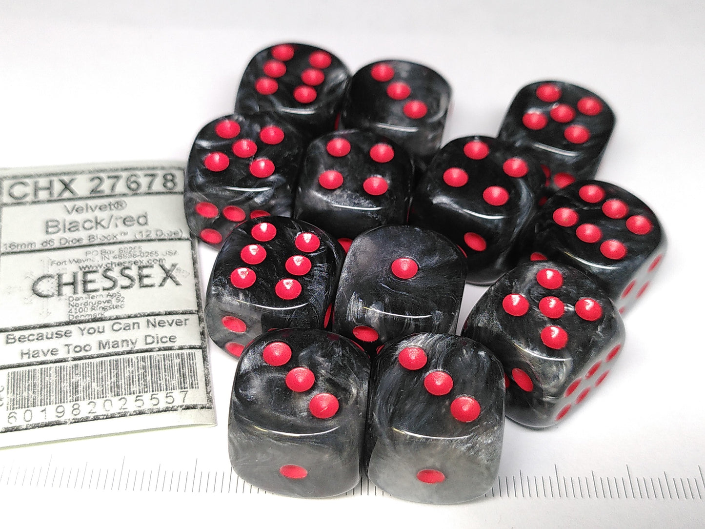Set 12 6-zijdig Velvet black w/red