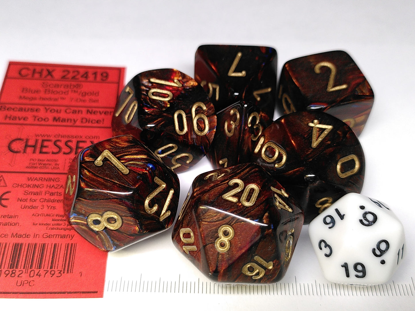 Mega-Hedral polydice set, Scarab Blue Blood w/gold