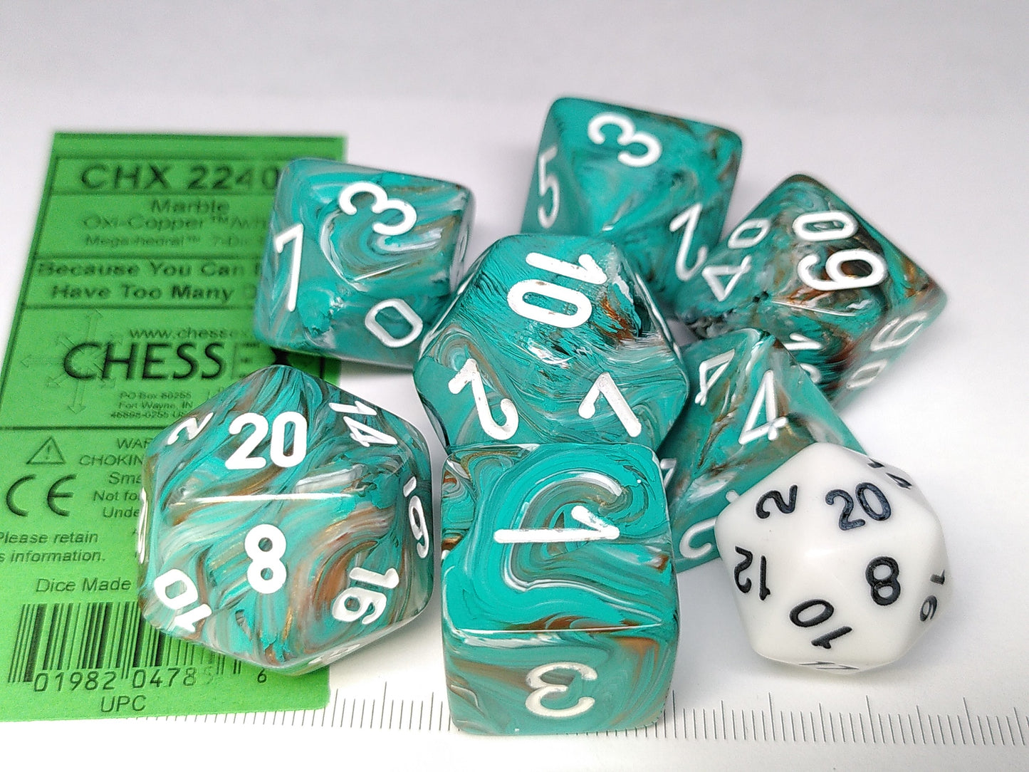 Mega-Hedral polydice set, Marble Oxi-Copper w/White