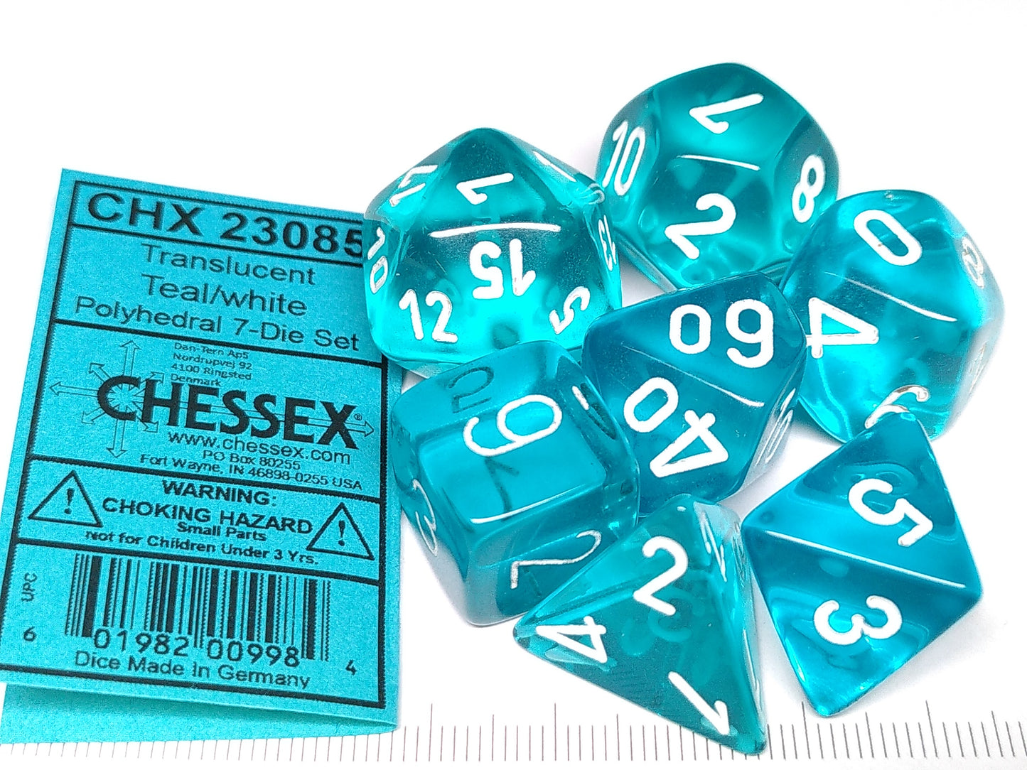 Chessex Translucent Teal w/white polydice set