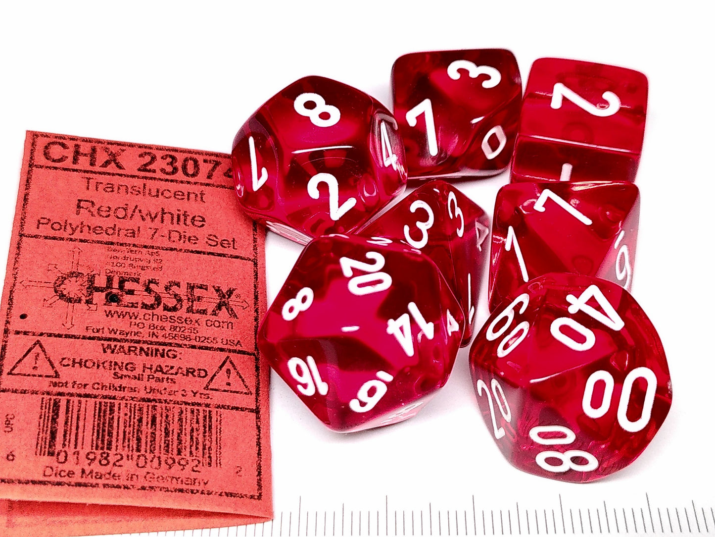 Chessex Translucent Red w/white polydice set