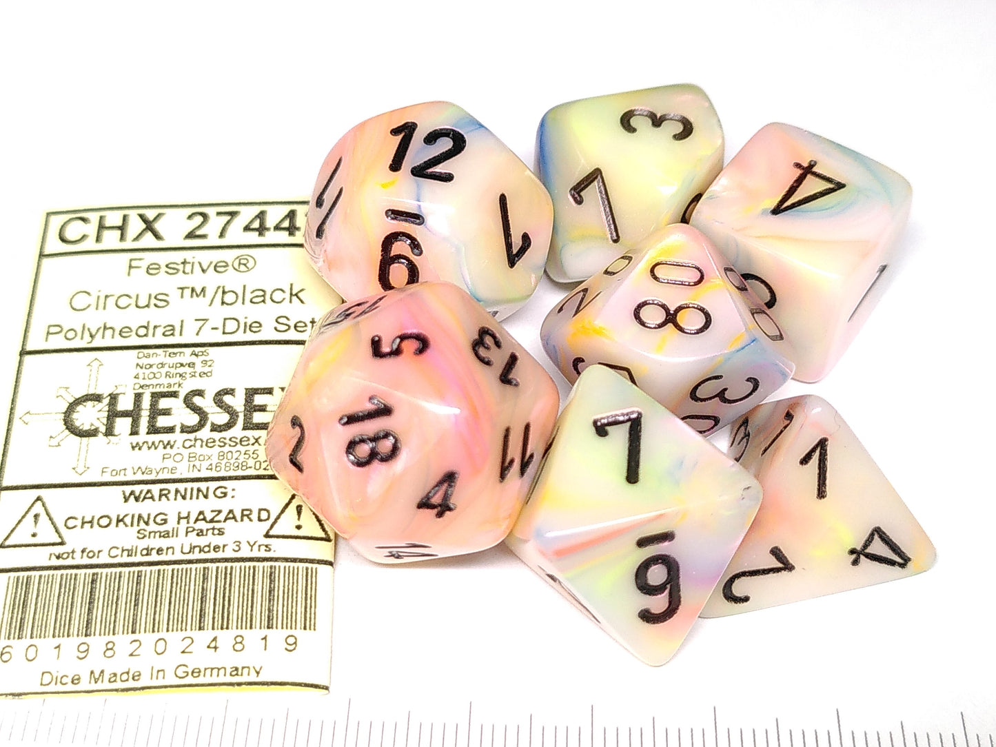 Set 7 polydice, Festive Circus w/black