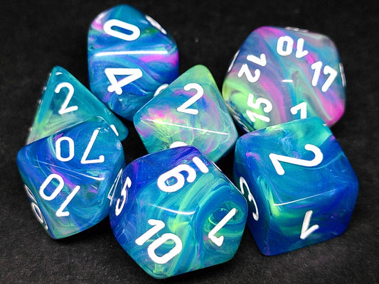 Set 7 polydice, Festive Waterlily w/White