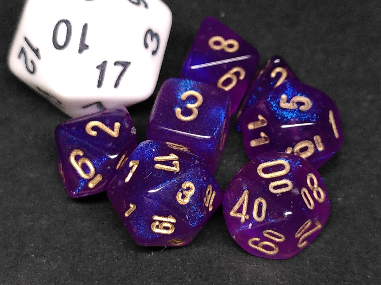 Mini polydice set - Borealis Luminary, Royal Purple w/gold