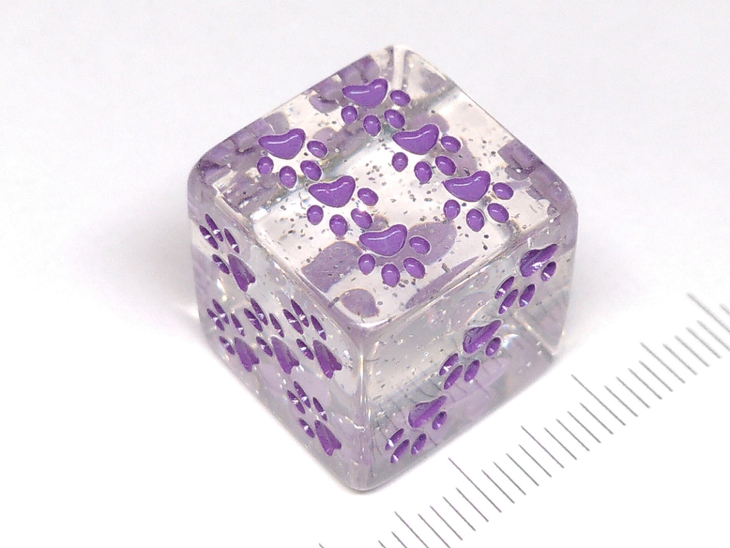 16mm 6-sided transparent glitter with purple cat paws