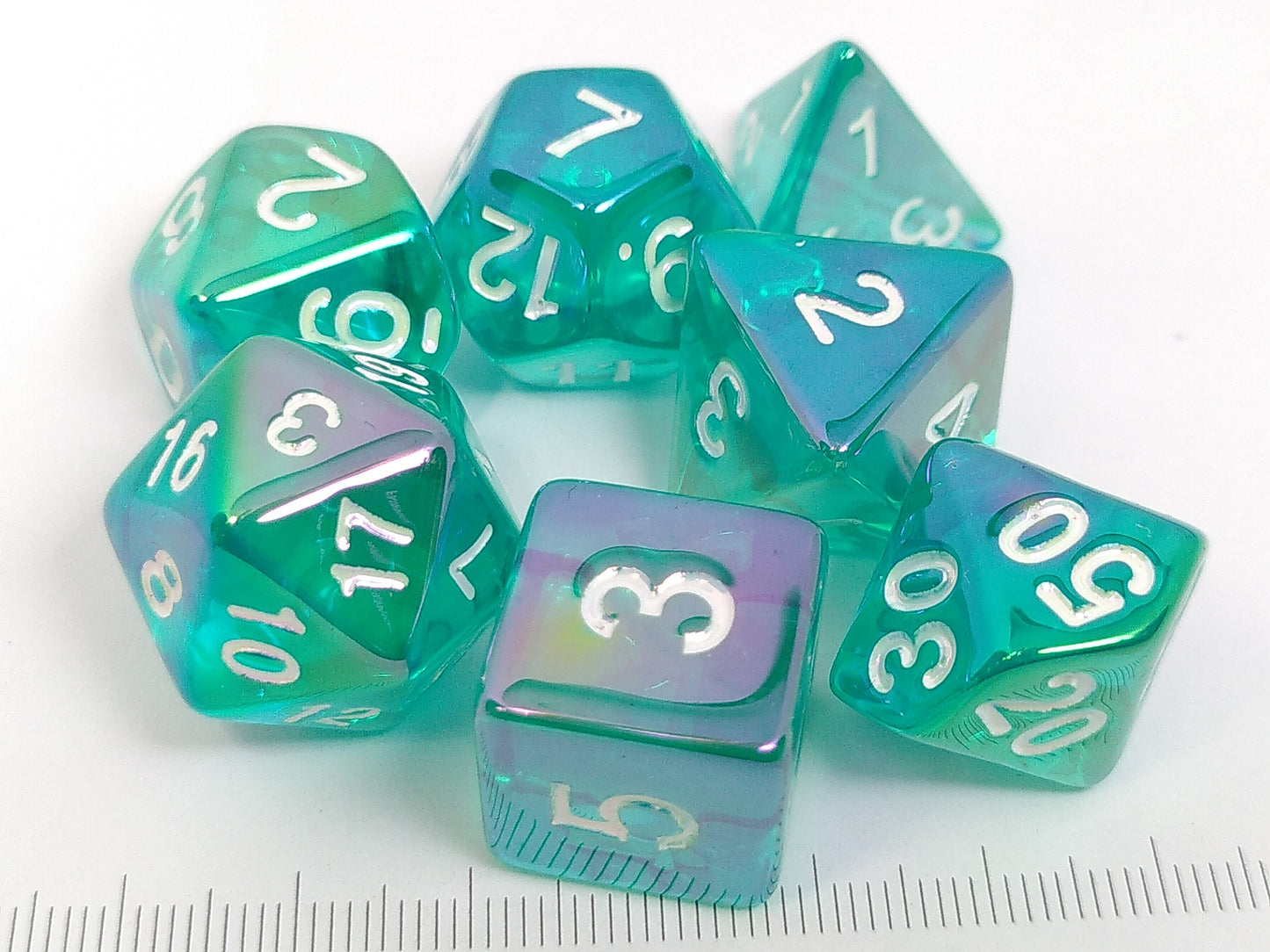 Metallic Plated polydice set - Translucent Teal
