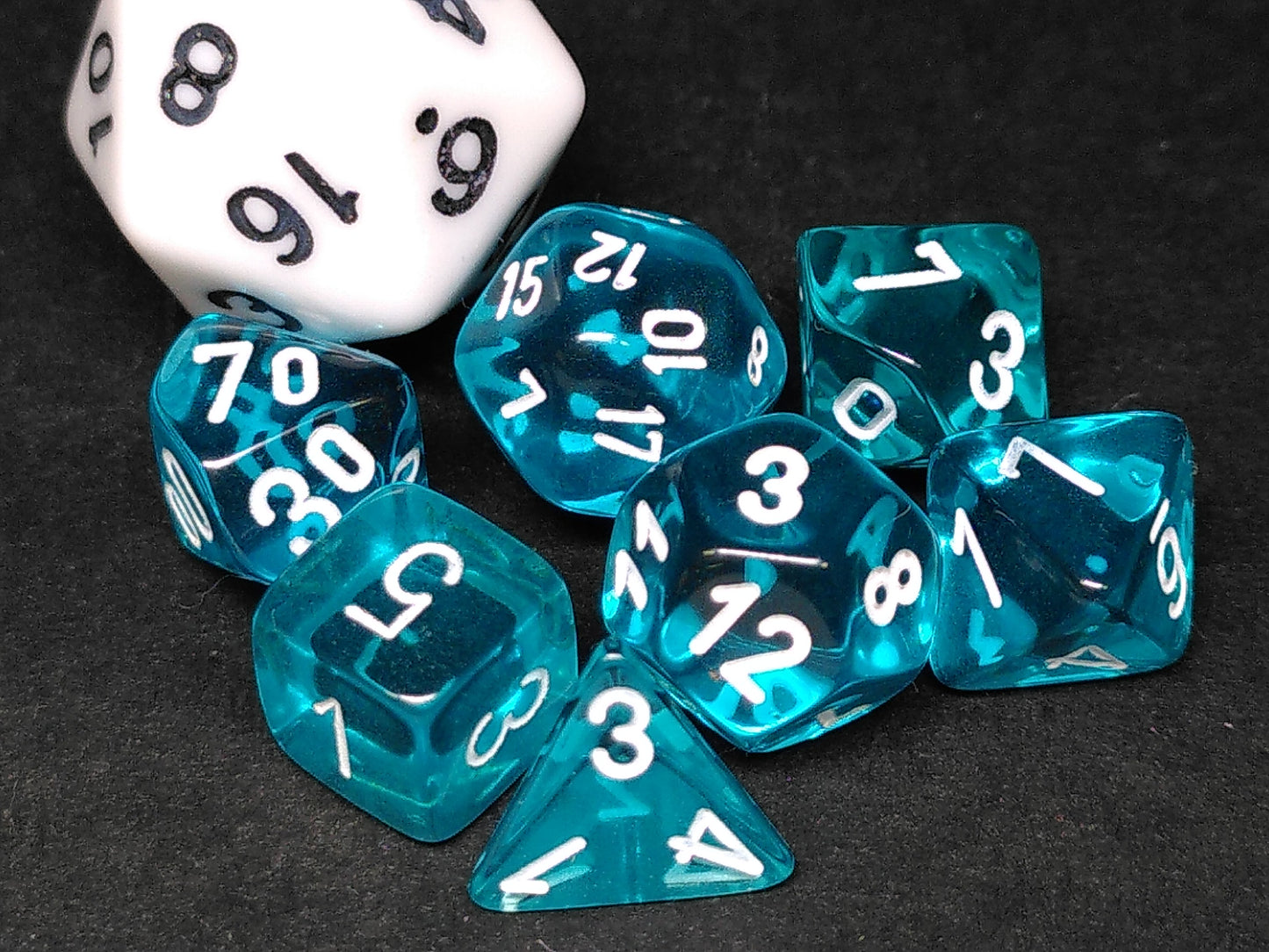 Mini polydice set - Translucent Teal w/white
