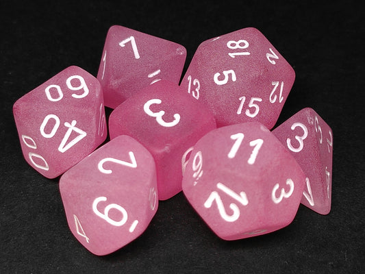Set 7 polydice, Frosted pink w/white