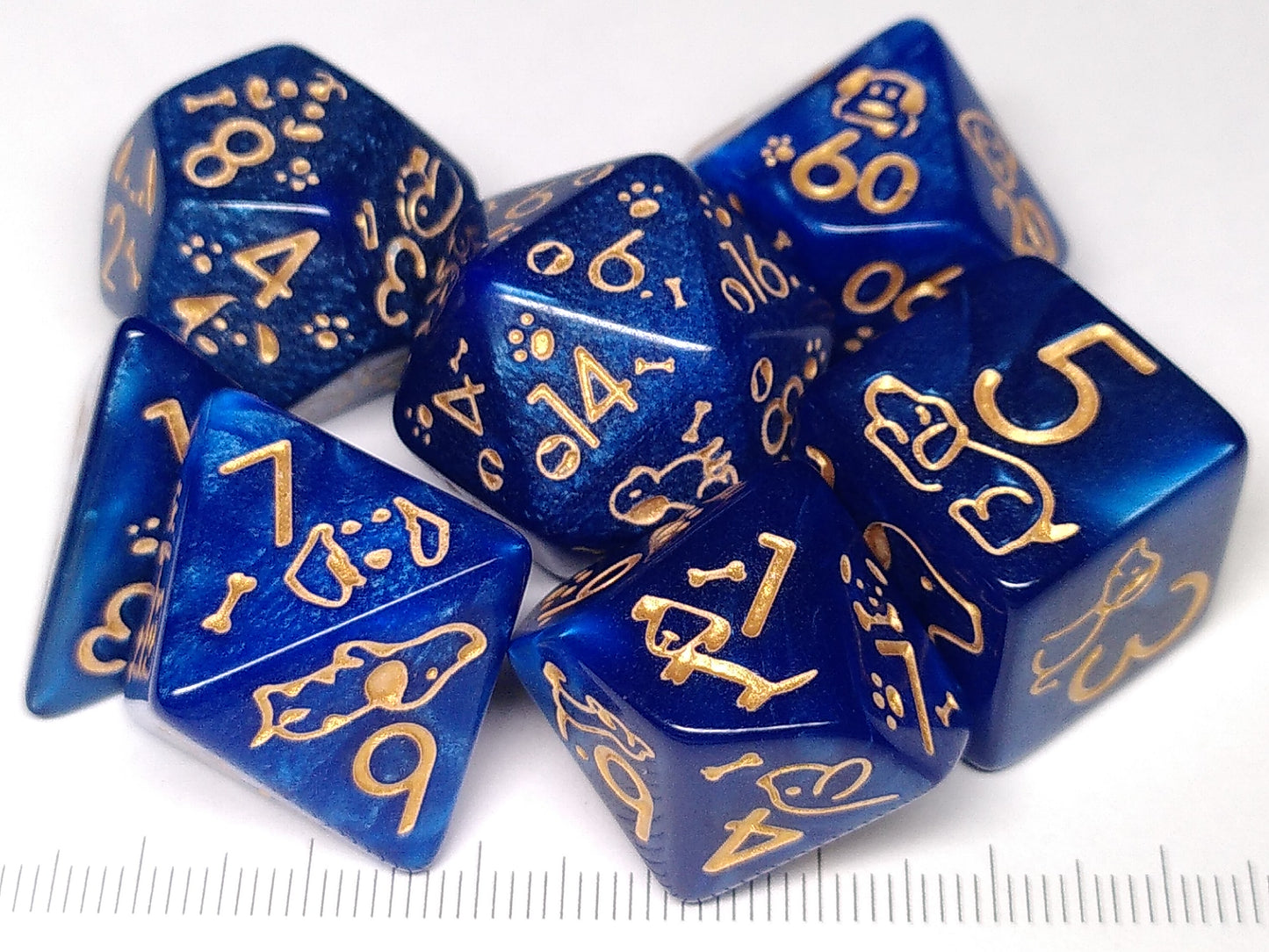 Puppy polydice set - Pearlescent blue with gold