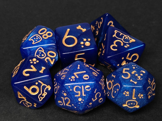 Puppy polydice set - Pearlescent blue with gold