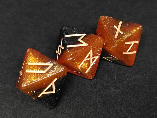 Runecasting dice set - glittering amber-black