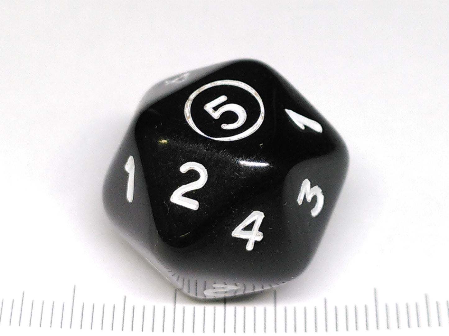 20-sided die, four times 1-5. Black