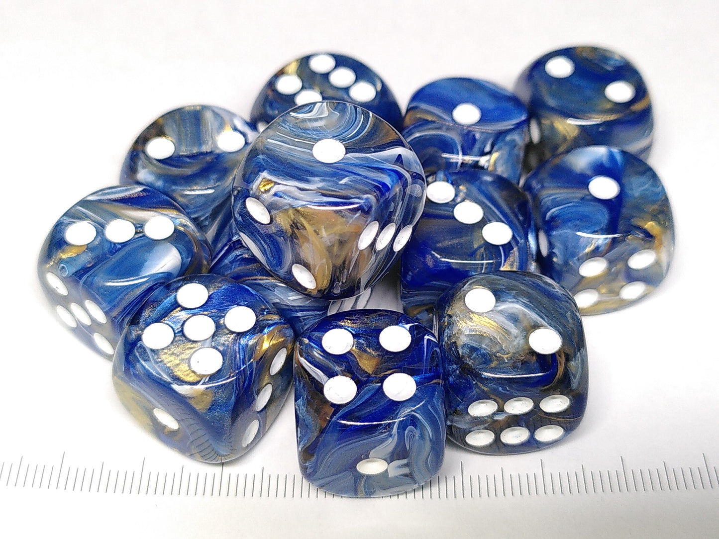 Set 12 6-zijdig 16mm Aurelia Blue w/white