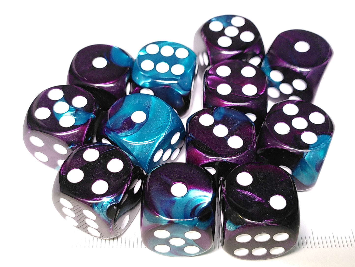 Set 12 6-zijdig 16mm 2-way Purple Teal w/white