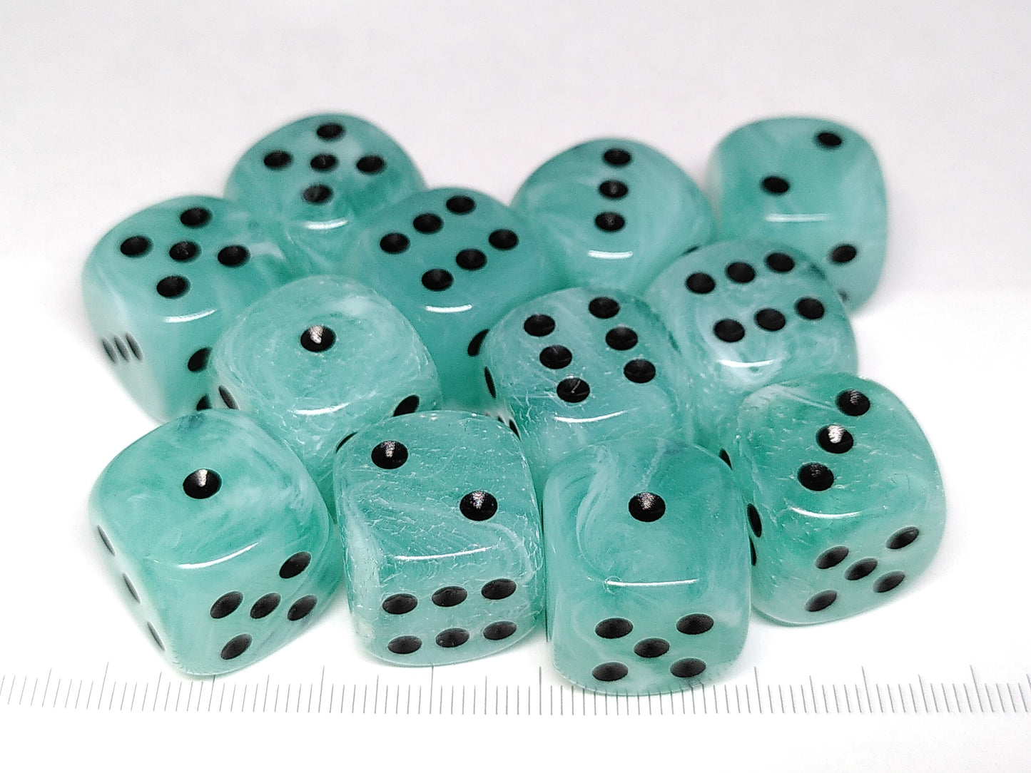 Set 12 6-sided 16mm Maro Jade w/black