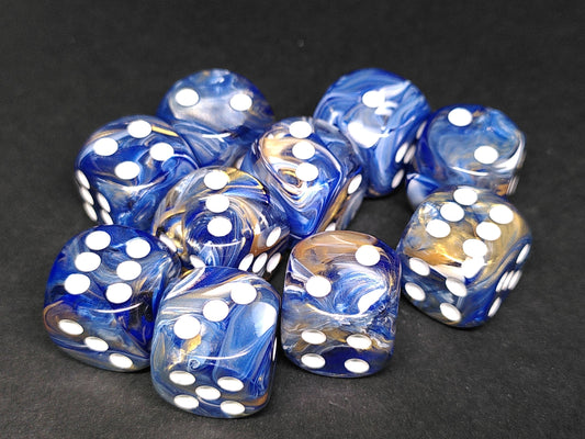 Set 12 6-zijdig 16mm Aurelia Blue w/white