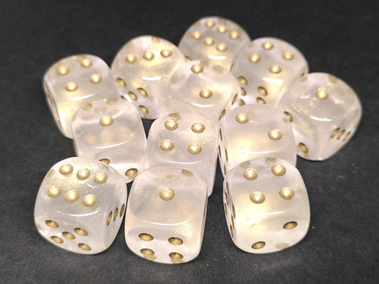 Set 12 6-zijdig 16mm Transparant Gold Dust w/gold