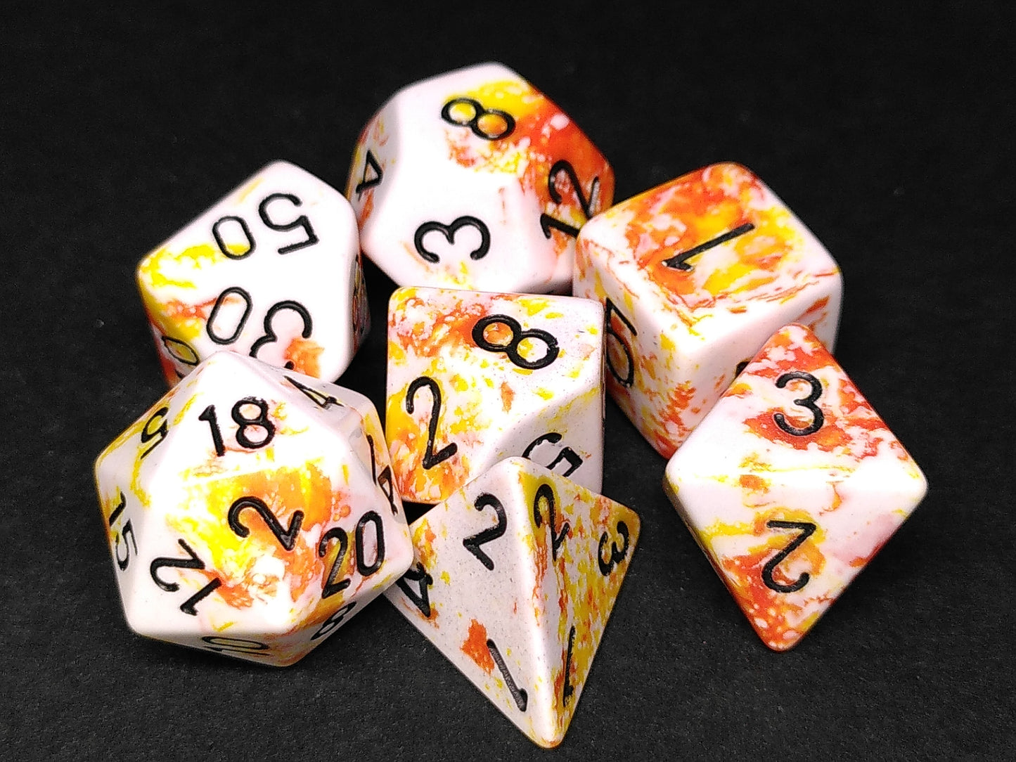 Chessex Brush Sunrise w/black polydice set