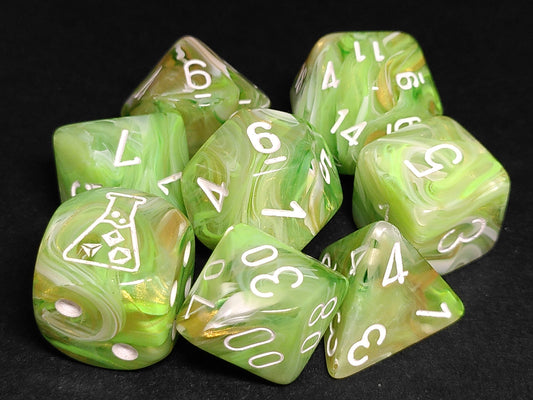 Lab polydice set - Marble Sour Green w/white