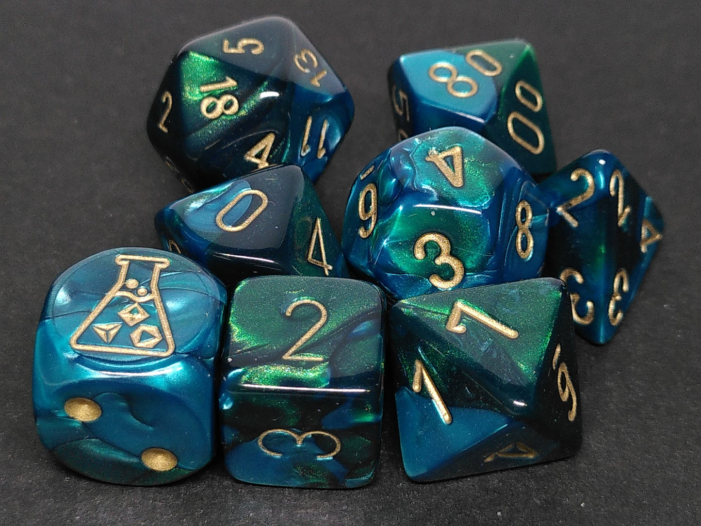 Lab polydice set - Gemini Green-Teal w/gold