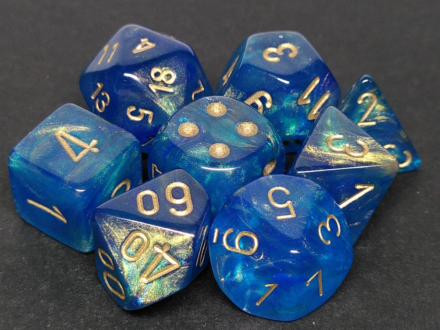 Lab polydice set - Shimmer Aqueous w/gold