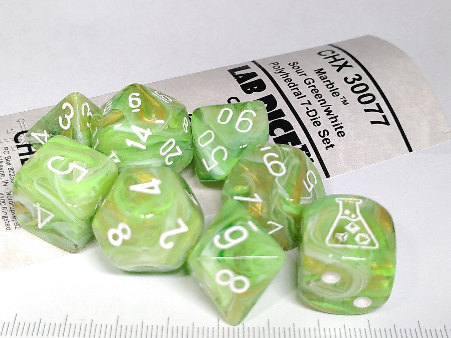 Lab polydice set - Marble Sour Green w/white