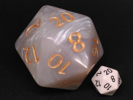 55mm d20, Pearl white with gold