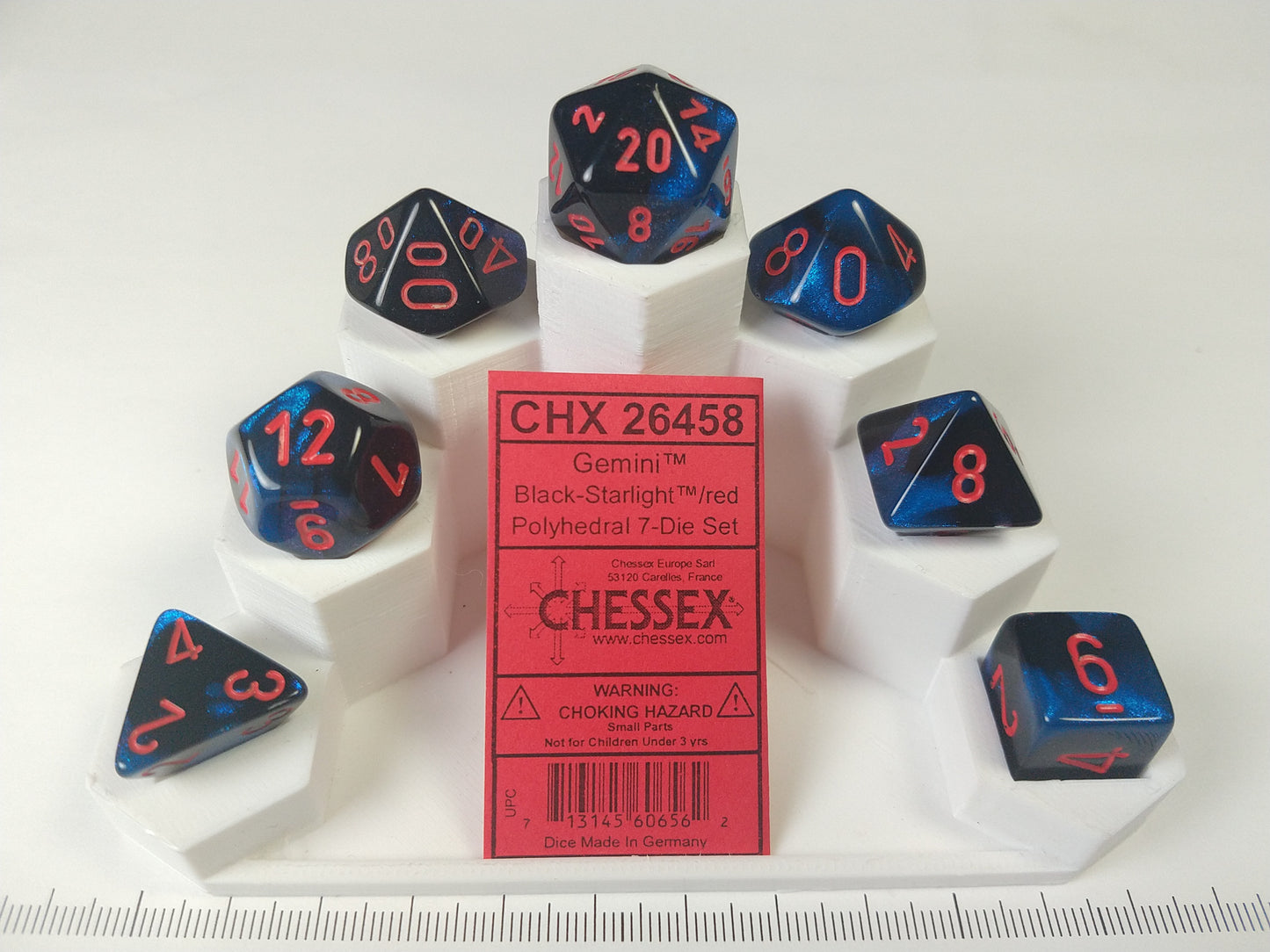 Set 7 polydice, Gemini black-Starlight w/red